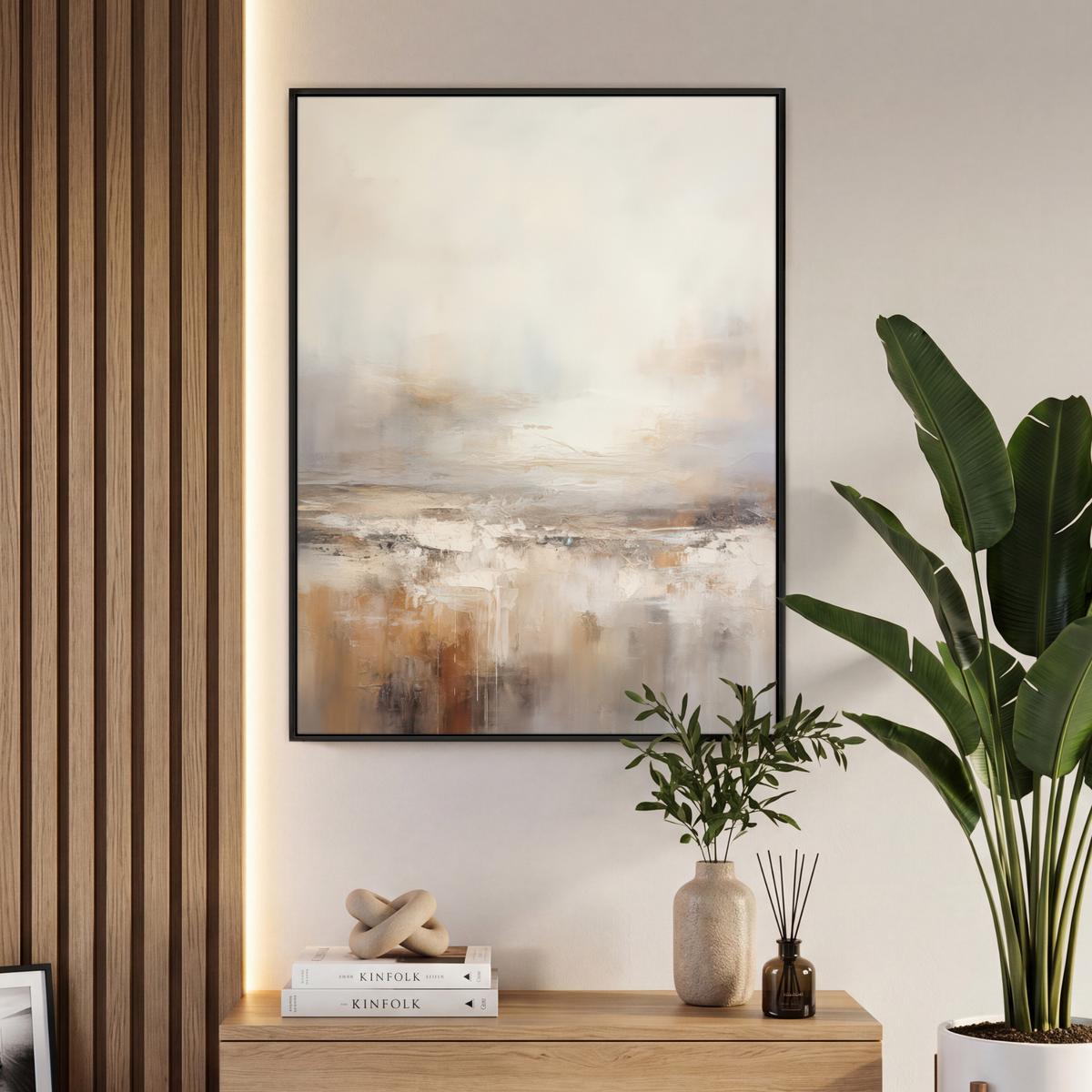 LEINWAND Bilder mit Rahmen - Kunst - Industriell - Grau - Braun - Abstrakt - 70x100 - Sandfarben, Textil (70/100cm) - MuchoWow