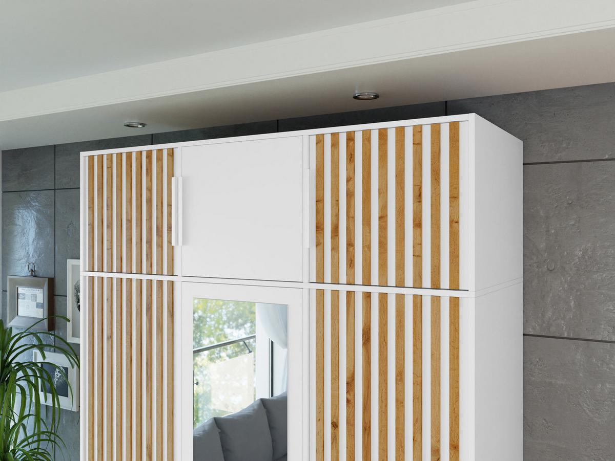 KLEIDERSCHRANK Bali Lux D3 mit Schrankaufsatz - Weiß, Holzwerkstoff/Metall (150/245/58cm) - MIRJAN24