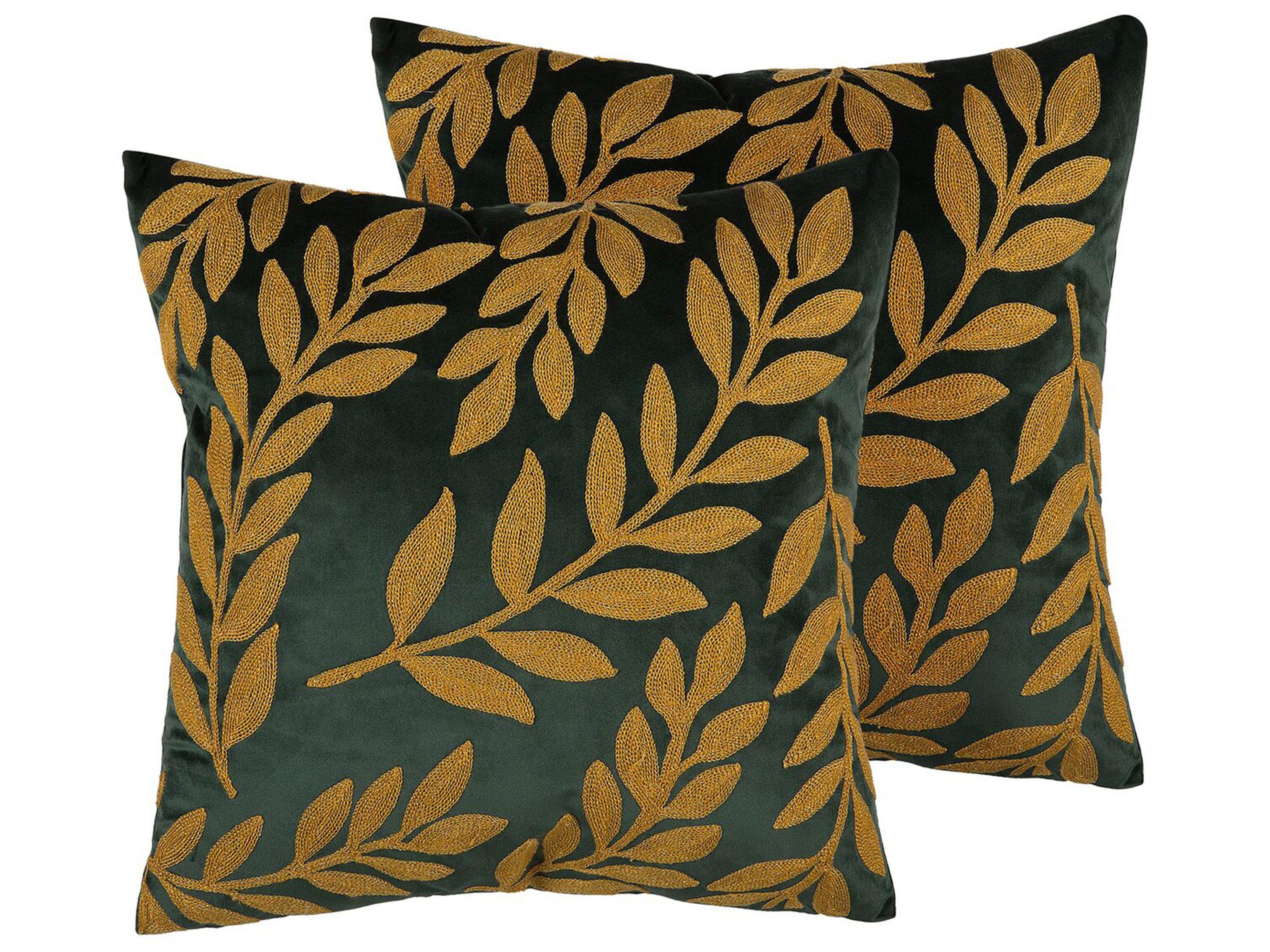 DEKOKISSEN 2er-Set Dunkelgrün 45/45 cm Mistletoe - Dunkelgrün, Textil (45/45cm) - Beliani