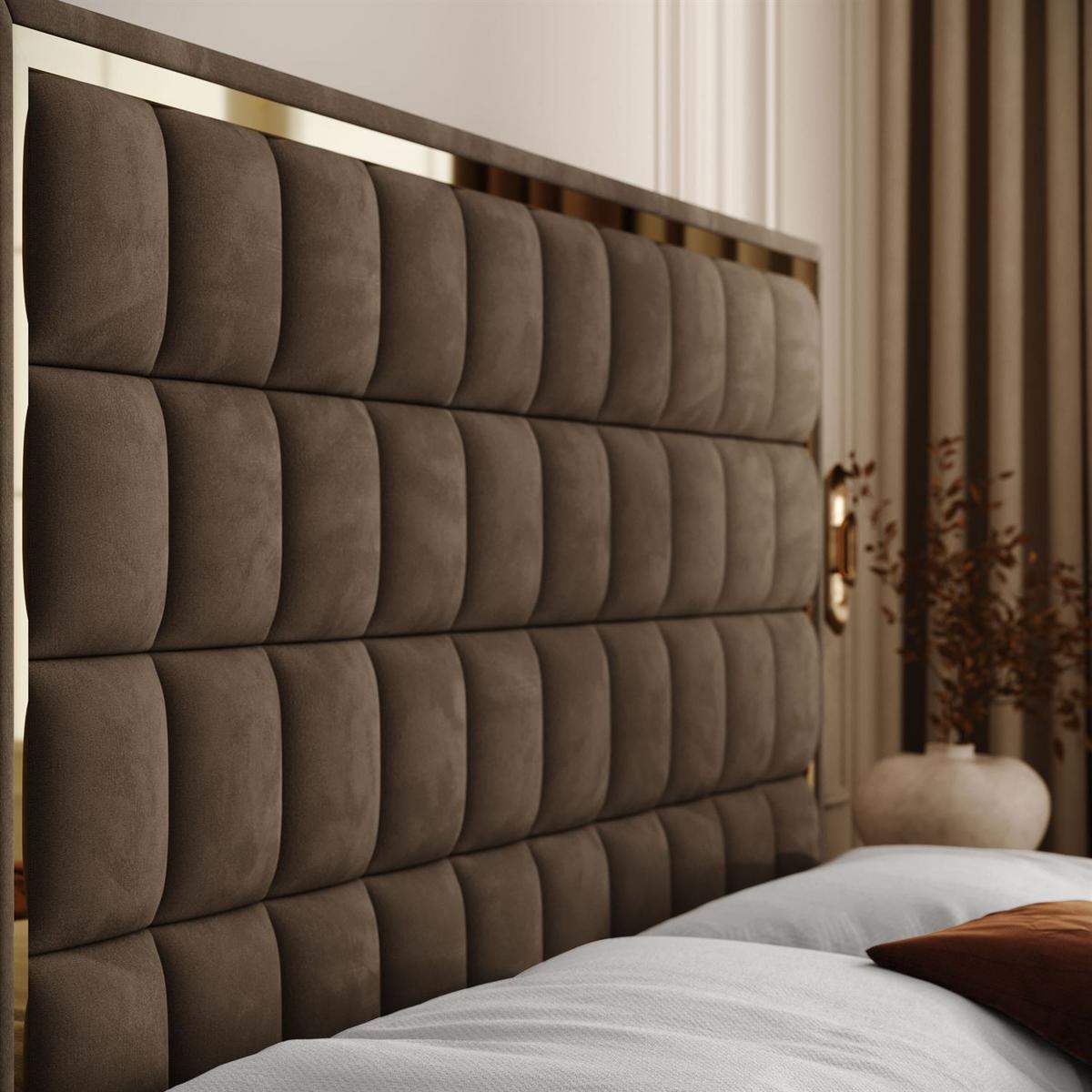 BOXSPRINGBETT ISADORA II GOLD mit Bettkasten und Topper 140x200 cm Royal Velvet 196 - Braun, Textil - Lookway