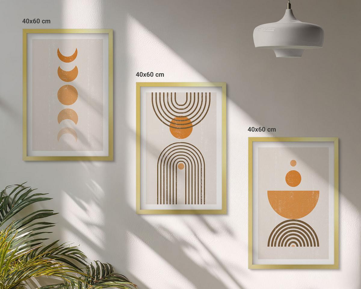 BILDER SET 3er Set - 40x60 cm Goldrahmen - Boho-minimalistische Dekorationen - Goldfarben, Kunststoff (40/60cm) - TULUP