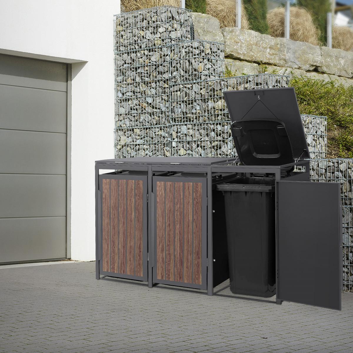 MÜLLTONNENBOX 3er 240L 196x80x120 cm Anthrazit-Eiche dunkel aus Stahl - Dunkelbraun, Metall (80/120/196cm) - ML-DESIGN