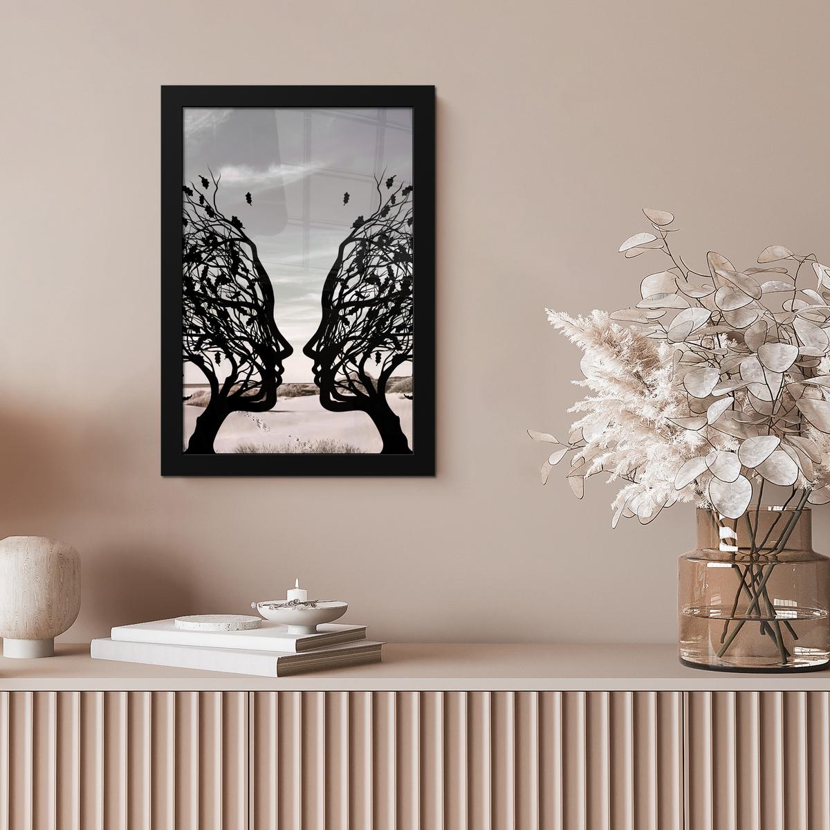POSTER MIT RAHMEN Strand - Meer - Menschen - Baum - Moderne Kunst Poster 20x30 cm - Hellgrau, Papier (20/30cm) - MuchoWow