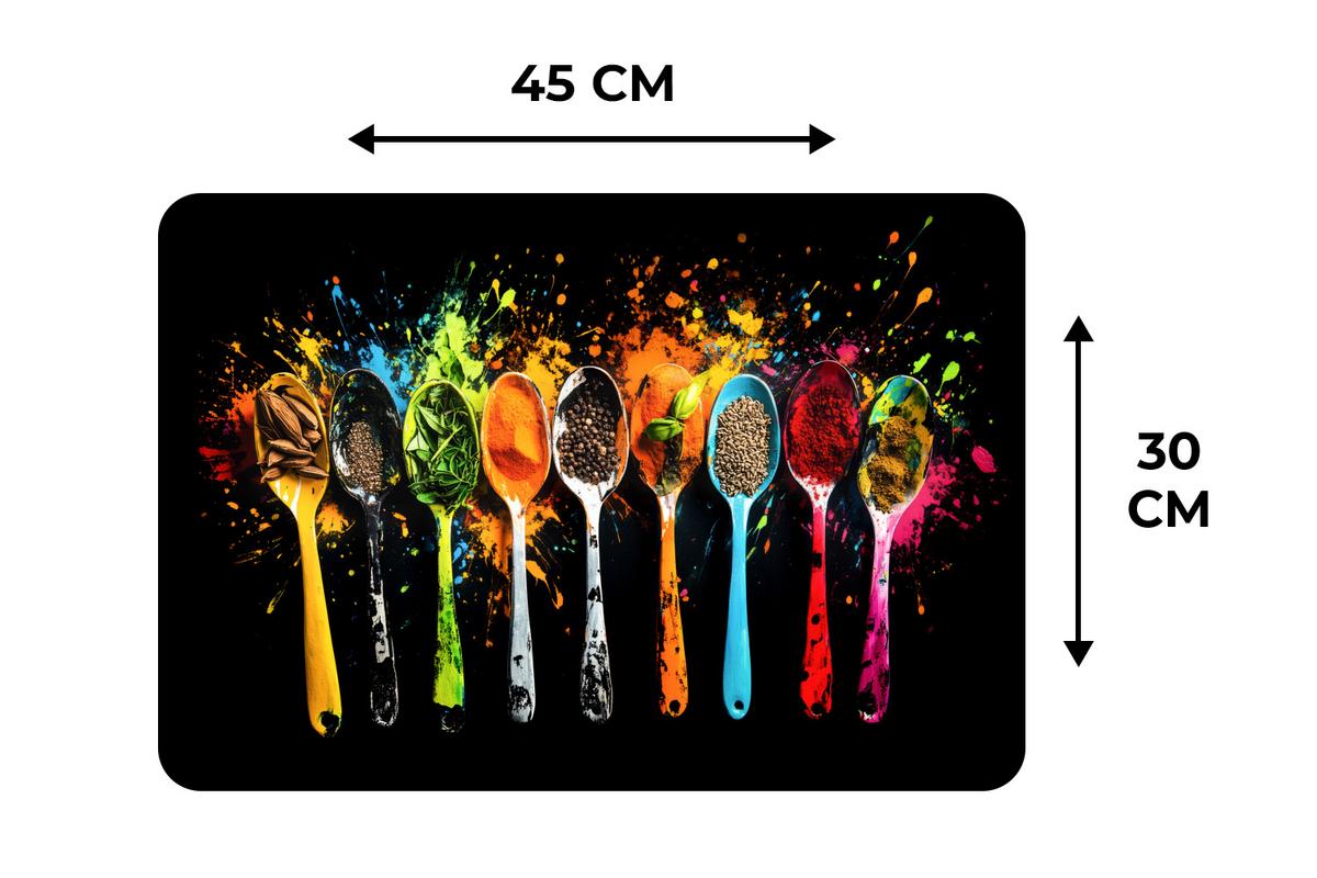 PLATZSETS 6er-Set Löffel - Gewürze - Modern - Graffiti - Farbe - Farbenfroh Telleruntersetzer 45x30 cm - Multicolor, Kunststoff (0.3/45/30cm) - MuchoWow