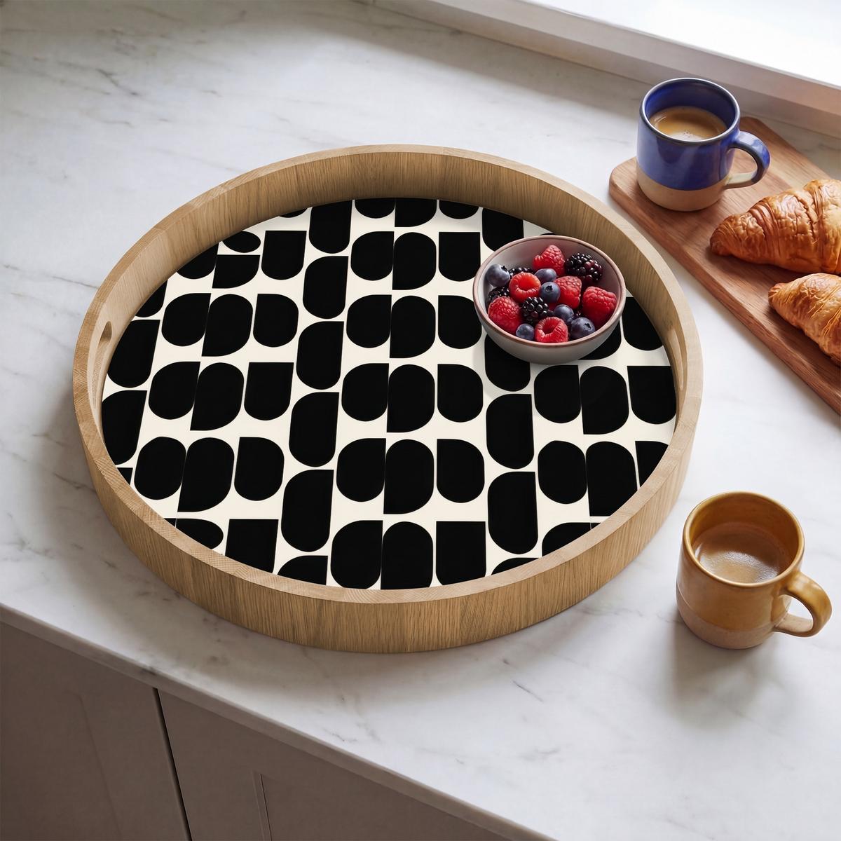 TABLETT Modern - Gemustert - Schwarz 50x50 cm - Schwarz, Holz (50/5/5cm) - OnlyWow