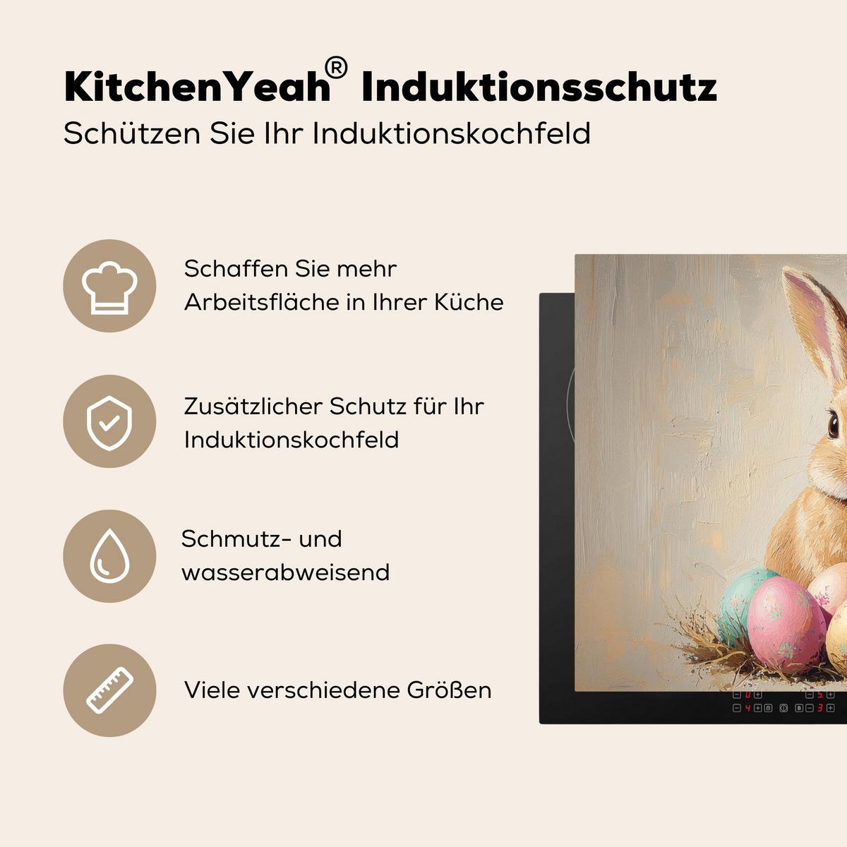HERDABDECKPLATTE Osterhase - Pastell - Eier Induktionsmatte 71x52 cm - Beige, Kunststoff (71/52/0.2cm) - MuchoWow