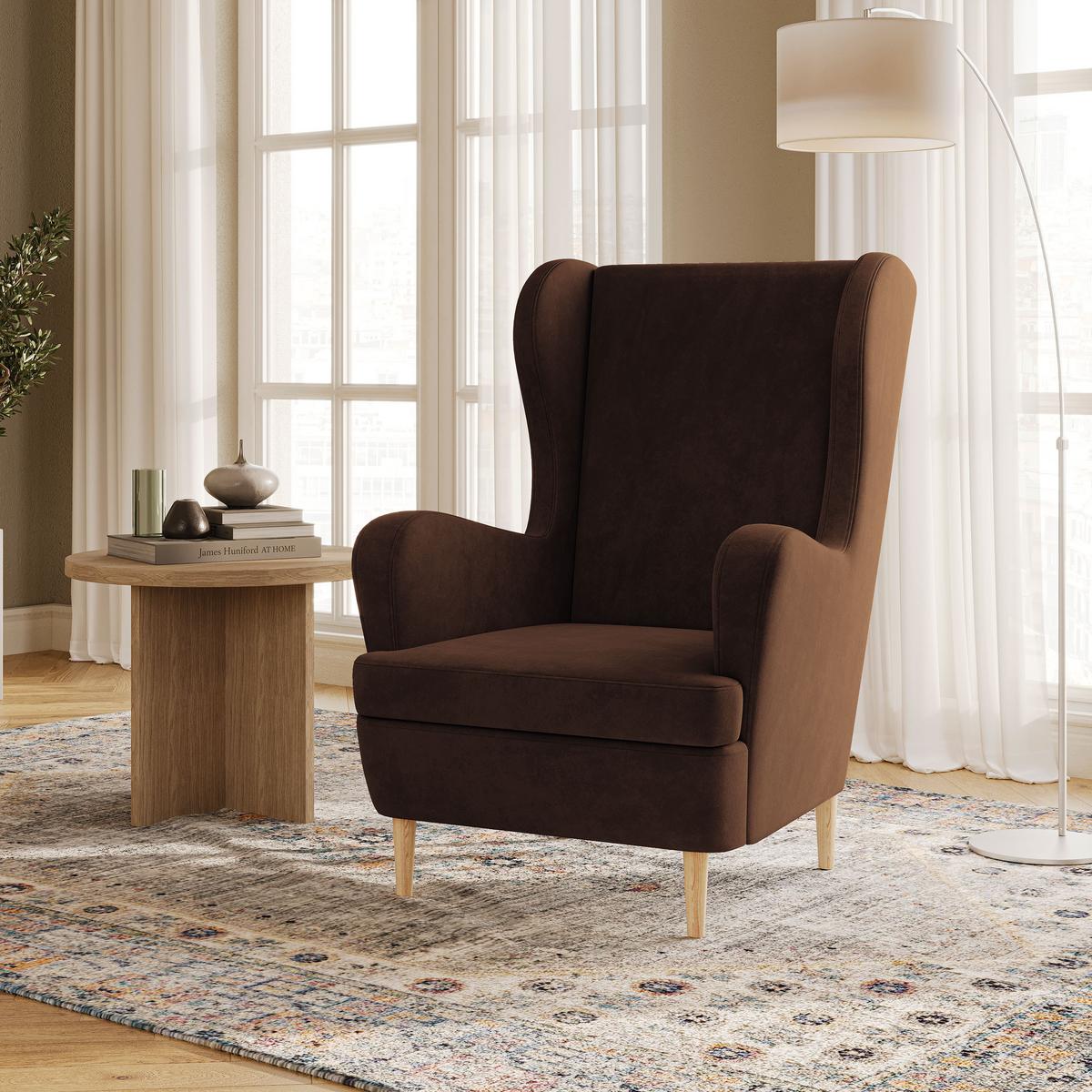 SESSEL VOGERA Ohrensessel Polstersessel, Braun - Eichefarben/Braun, Holzwerkstoff (78/103/85cm) - MASSENO