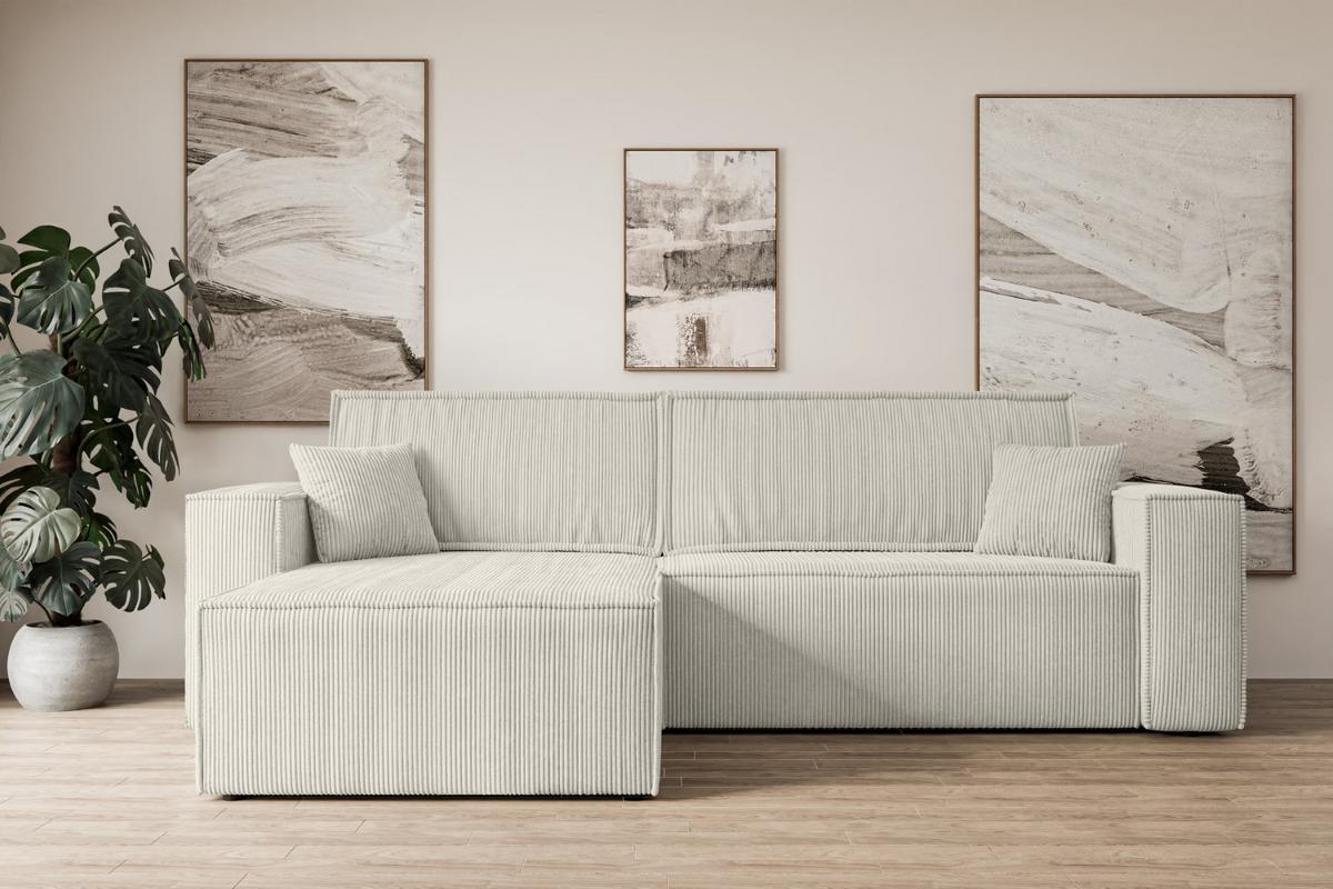 ECKSOFA mit Schlaffunktion und Bettkasten CELTIC-XL - 277x143x83 cm Creme Cord - Hellgrau/Creme, Holzwerkstoff/Kunststoff (277/143cm) - ALTDECOR