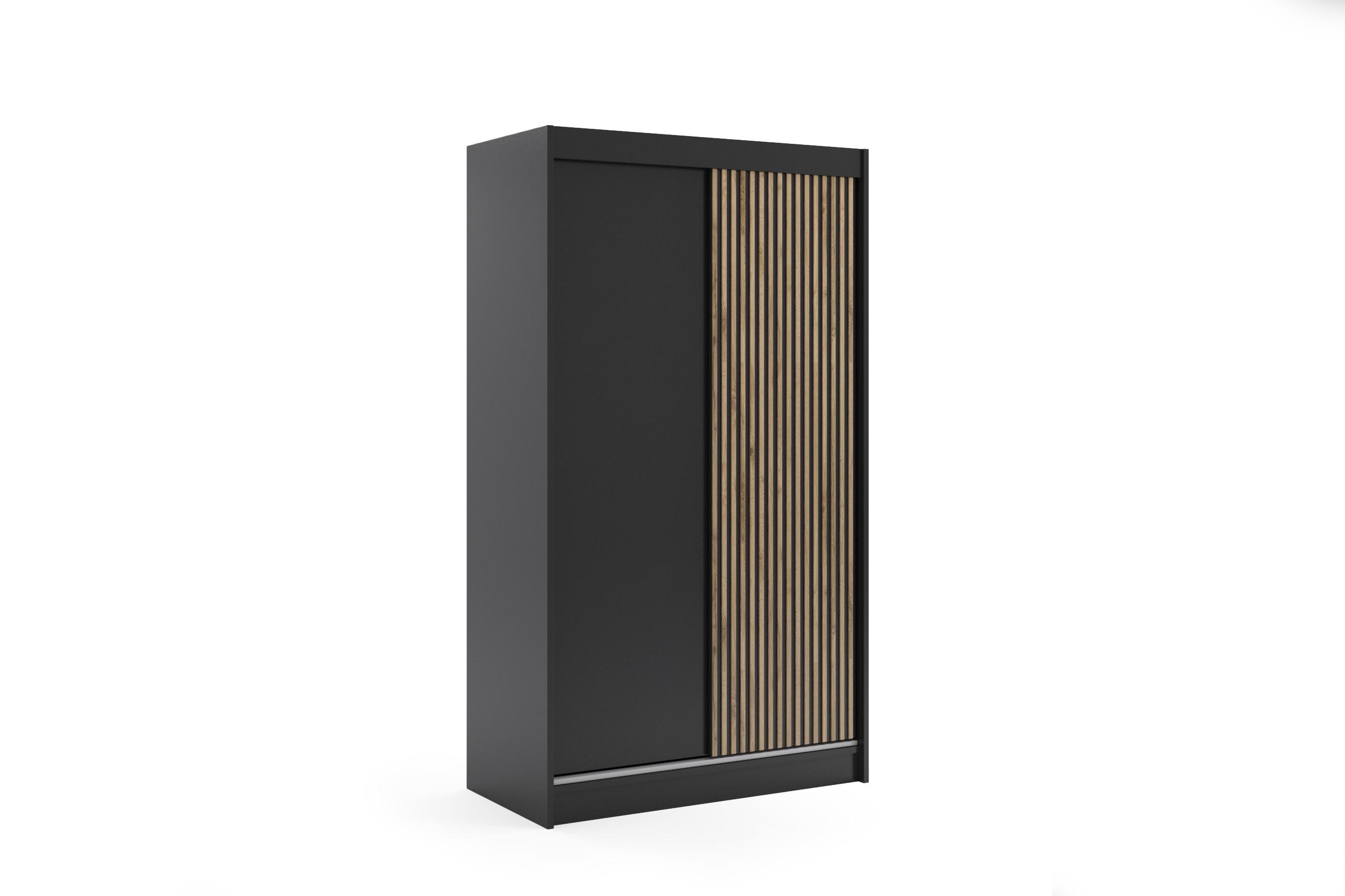 KLEIDERSCHRANK VILAN mit Lamel - 120 cm - Schwarz|Eiche Wotan - Eiche Wotan/Schwarz, Holzwerkstoff (120/215/61cm) - ALTDECOR