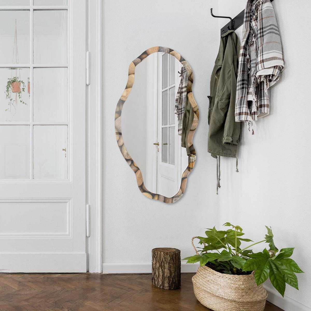 SPIEGEL 90x45 cm asymmetrisch mit Druck - Steinmosaik - Transparent, Glas (45/90/0.4cm) - TULUP
