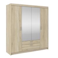 DREHTÜRENSCHRANK ELENORA 176,3/190,5/53cm 4-türig mit Spiegel Sonoma Eiche - Sonoma Eiche, Holzwerkstoff (176.3/190.5/53cm) - MASSENO