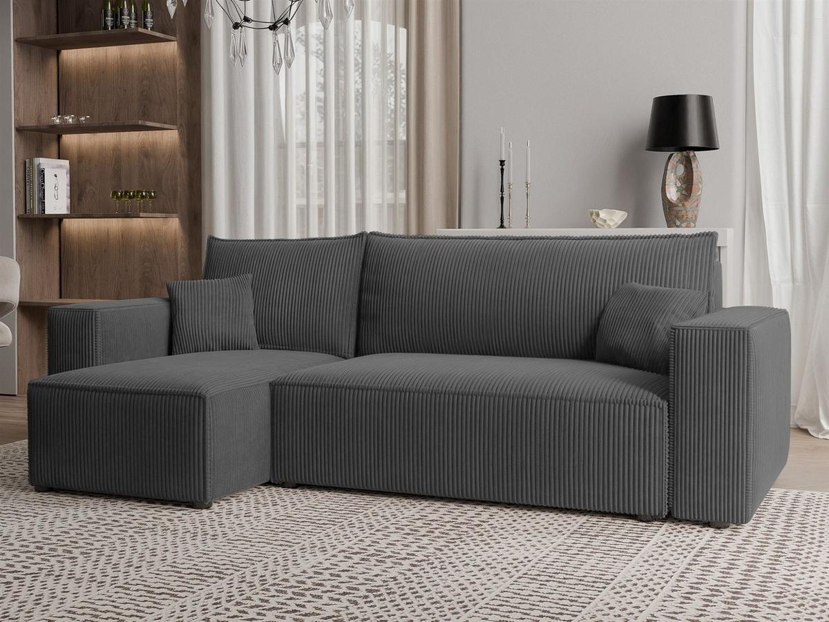 ECKSOFA Adara Mit Schlaffunktion - Dunkelgrau, Holzwerkstoff/Textil (244/145cm) - Fun Möbel