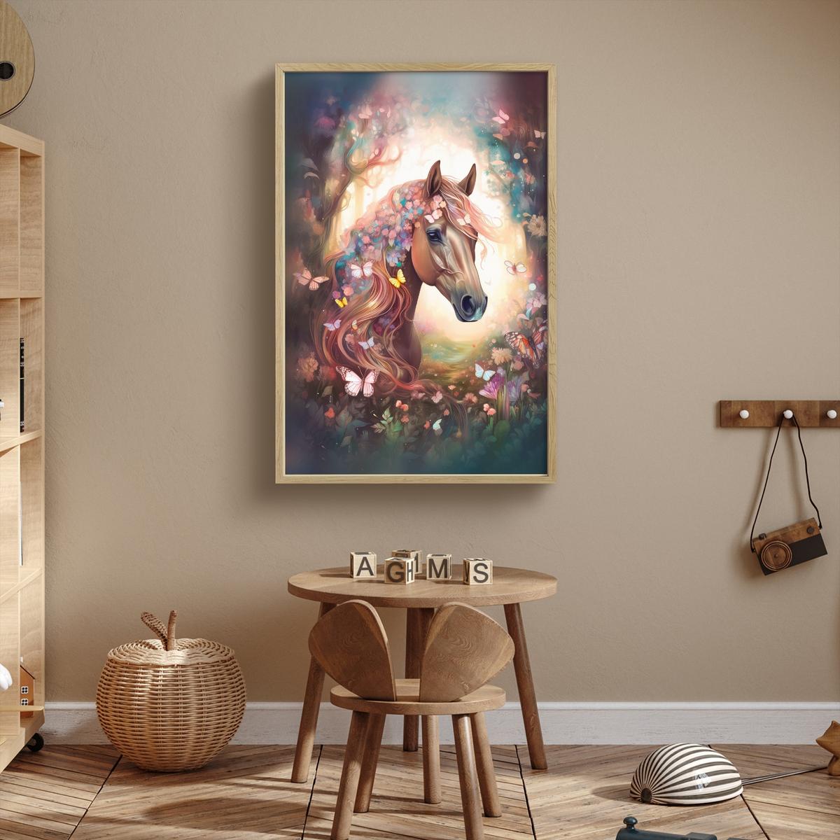 NACHTTISCHLAMPE MIT AKKU Pferd - Natur - Blumen - Schmetterlinge - Wald 70x100 cm - Dunkelbraun, Holzwerkstoff (8/70/100cm) - OnlyWow