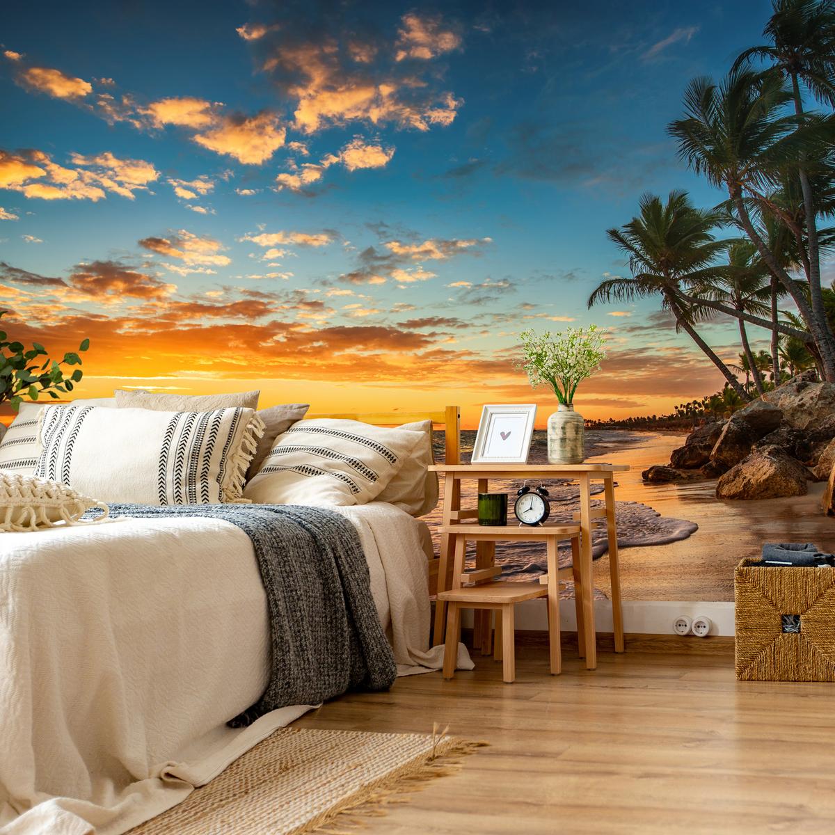 FOTOTAPETE Strand Meer Sonnenuntergang Natur 3D 450x315 - Gelb/Orange, Papier (450/315cm) - Muralo