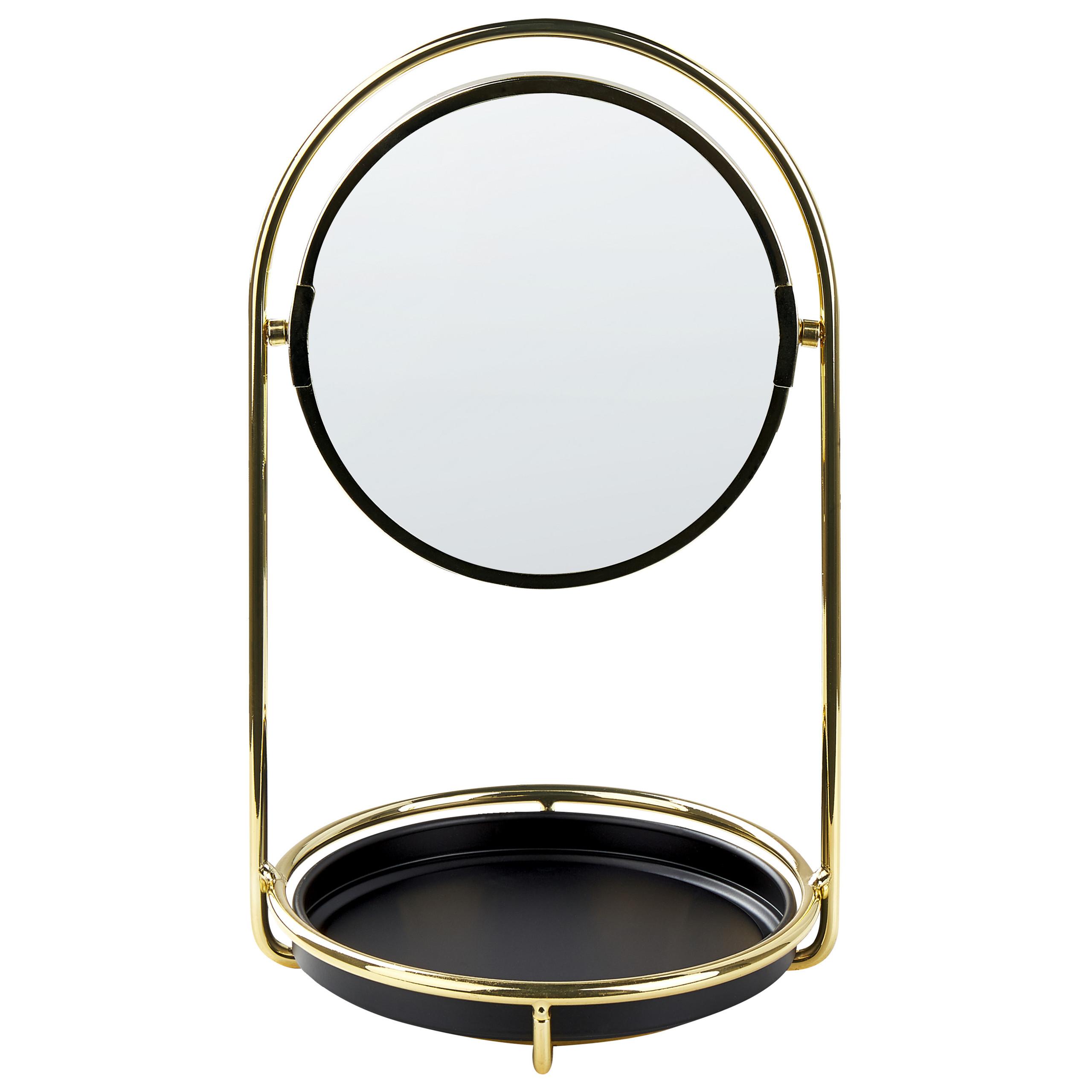 KOSMETIKSPIEGEL 15 cm gold/schwarz Indre - Goldfarben/Schwarz, Metall (17/29/17cm) - Beliani