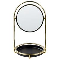 KOSMETIKSPIEGEL 15 cm gold/schwarz Indre - Goldfarben/Schwarz, Metall (17/29/17cm) - Beliani