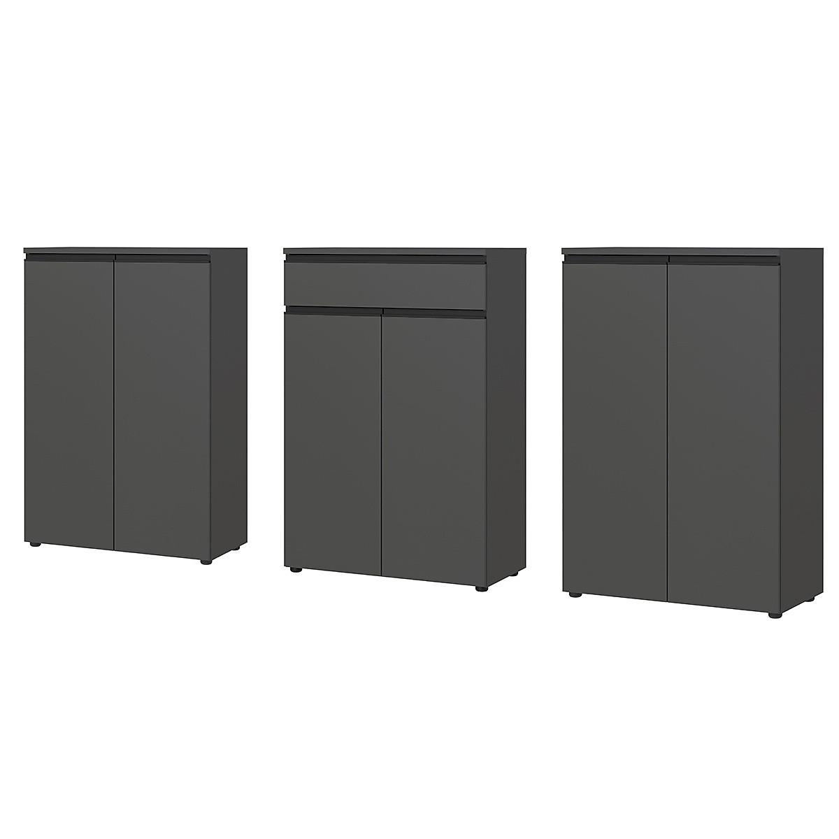 BÜRO-SET "Stuttgart" 3-teilig Soft-Close Graphit 273x120cm - Schwarz, Holzwerkstoff (273/120/40cm) - KADIMA DESIGN