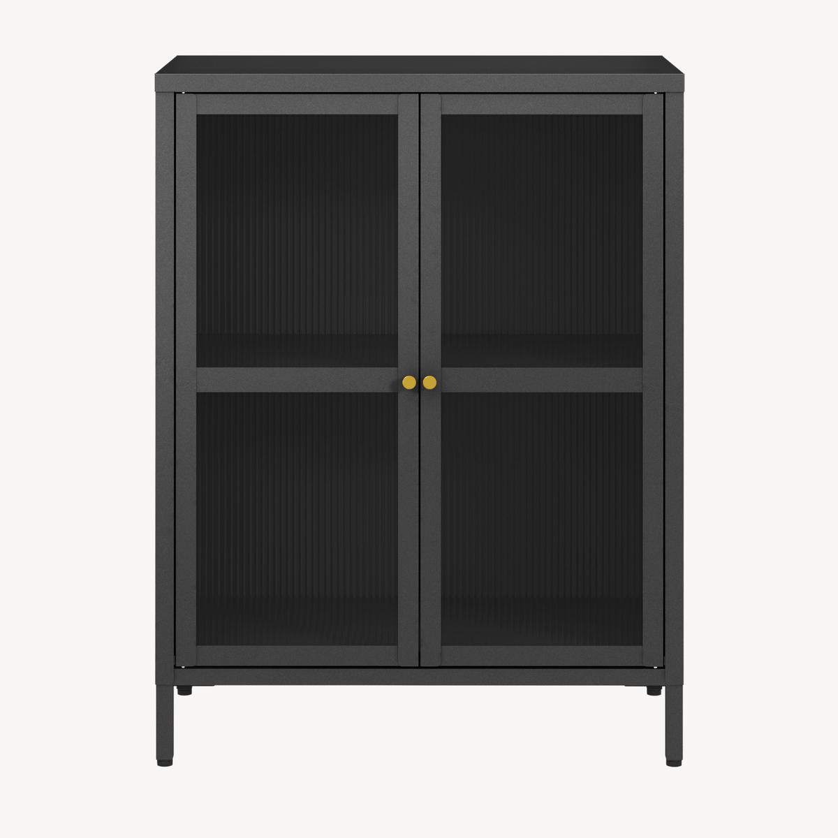 VITRINE Säkylä - Transparent/Schwarz, Glas/Metall (64/84/35cm) - [en.casa]