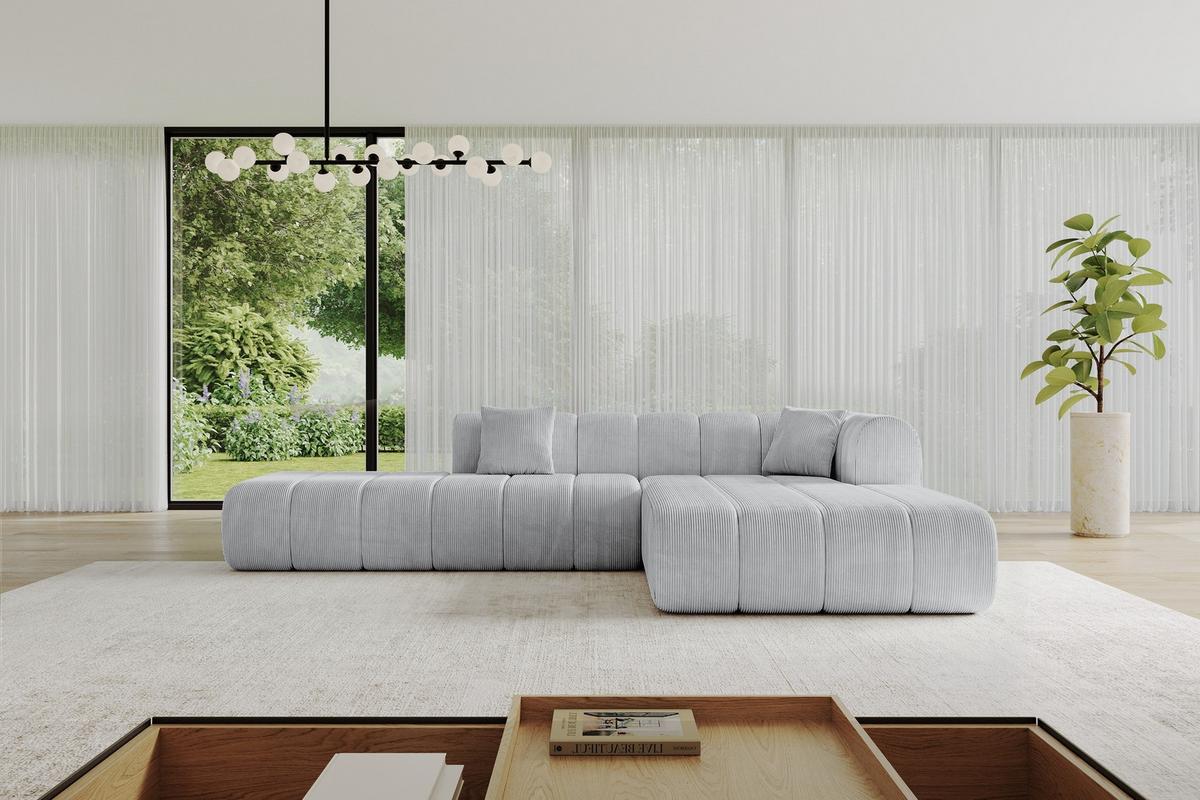 ECKSOFA Ottomane Rechts BILA-L 289x176x71 Grau Cord - Alufarben/Schwarz, Holzwerkstoff/Kunststoff (289/176cm) - ALTDECOR