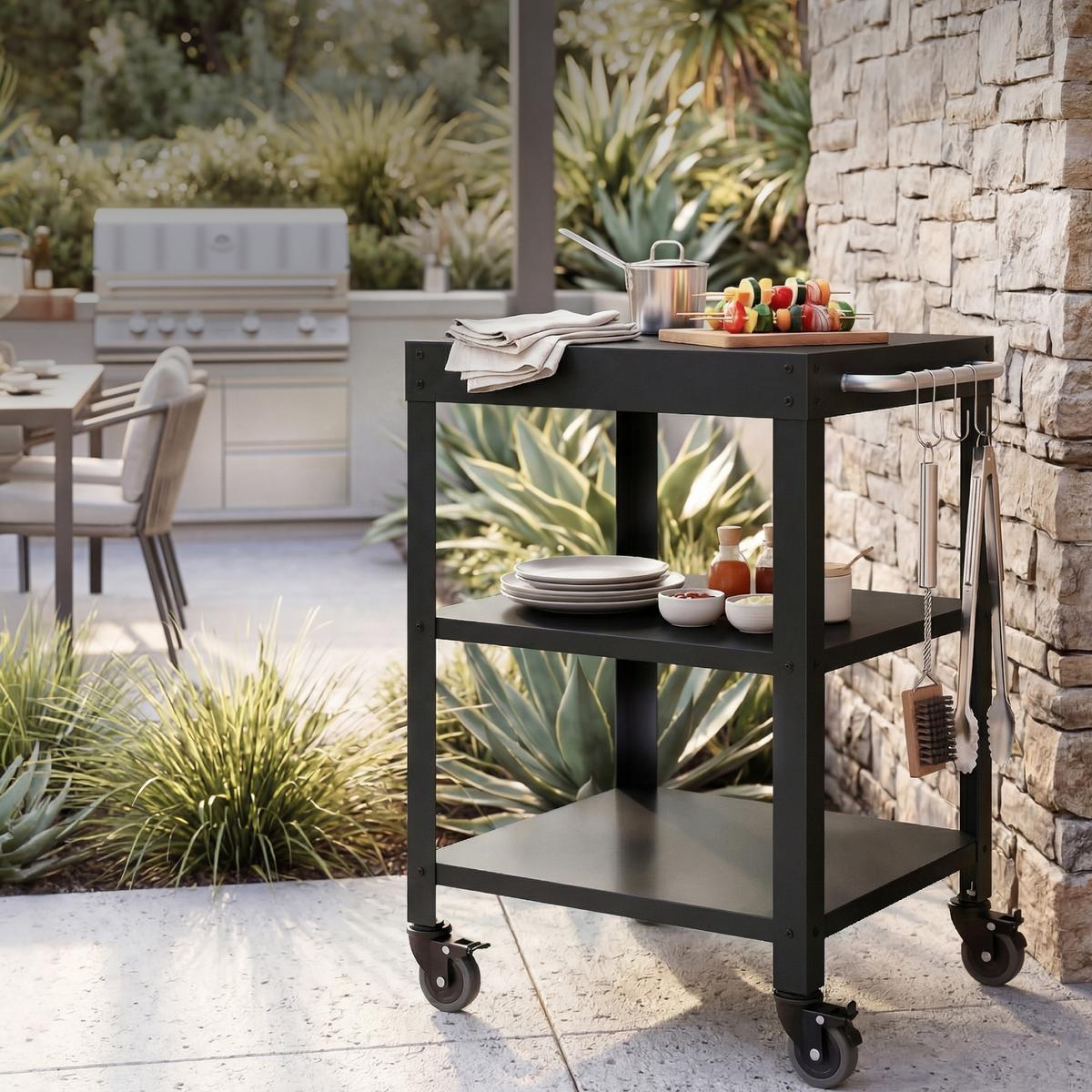GARTEN-SERVIERWAGEN Bolognano - Schwarz, Metall (50/80.5/50cm) - casa.pro