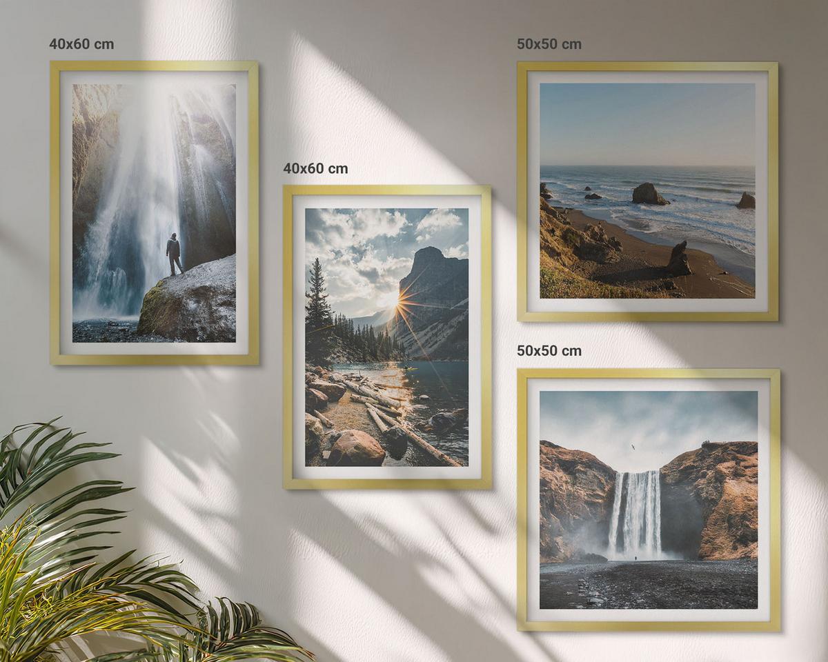 BILDER SET 4er Set - 50x50 cm & 40x60 cm Goldrahmen - Wasserfälle, Berge, Landschaften, Natur - Goldfarben, Kunststoff (50/50cm) - TULUP