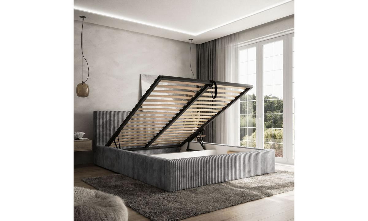 POLSTERBETT TILIA 180x200 cm Tilia 90, 34 Holzlatten, Kopfteil 95 cm - Grau, Textil (180/200cm) - Lookway