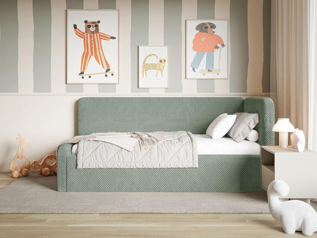 KINDERBETT Fanko Samt Salbeigrün 90x200 cm - Schwarz/Hellgrün, Kunststoff/Textil (90/200cm) - Selsey