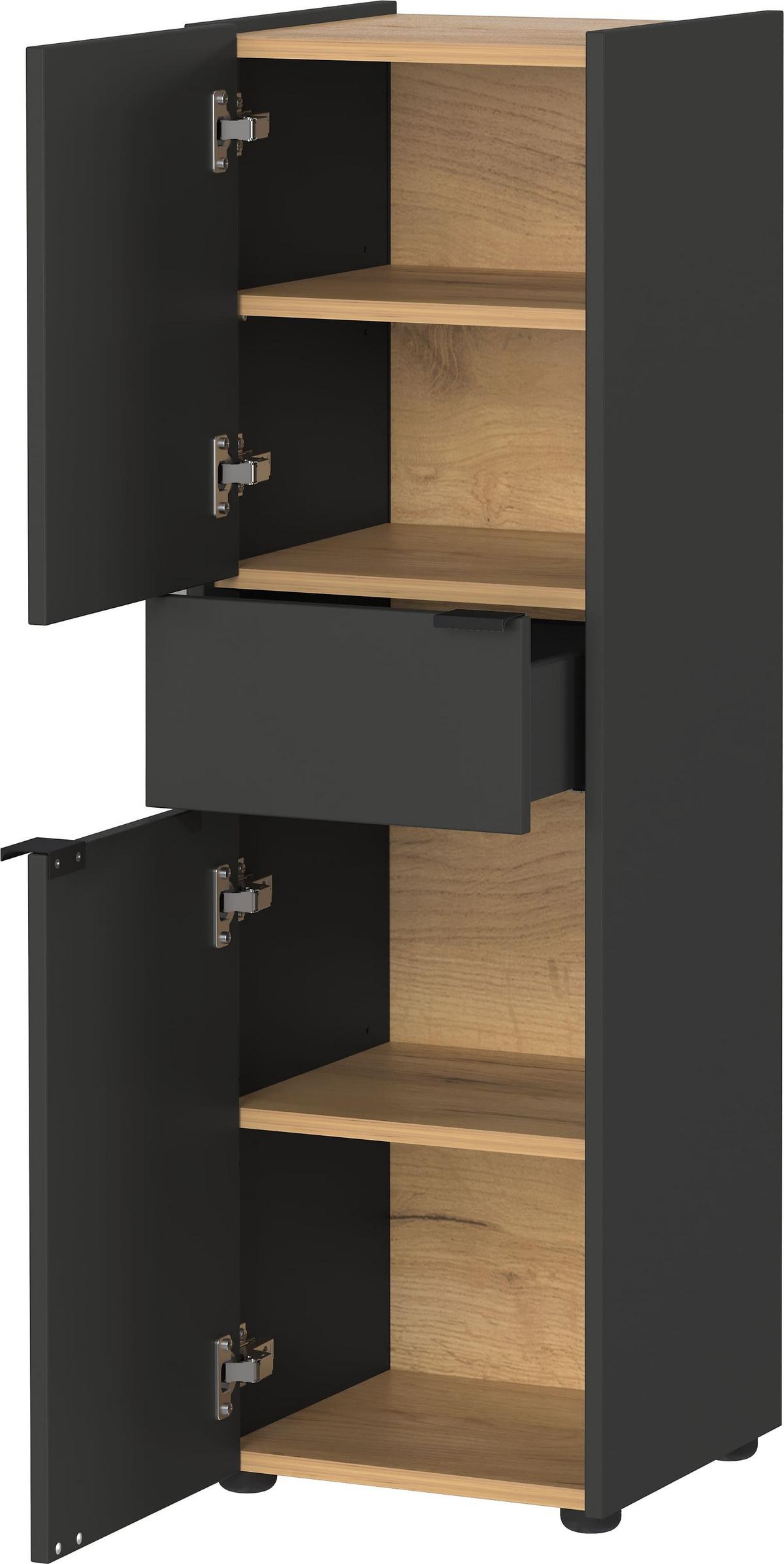 MIDISCHRANK mit Schublade aus Eiche-Optik mit Soft-Close-Funktion, Grau-Beige 34x34x111 cm - Grau, Holz/Metall (34/111/34cm) - KADIMA DESIGN