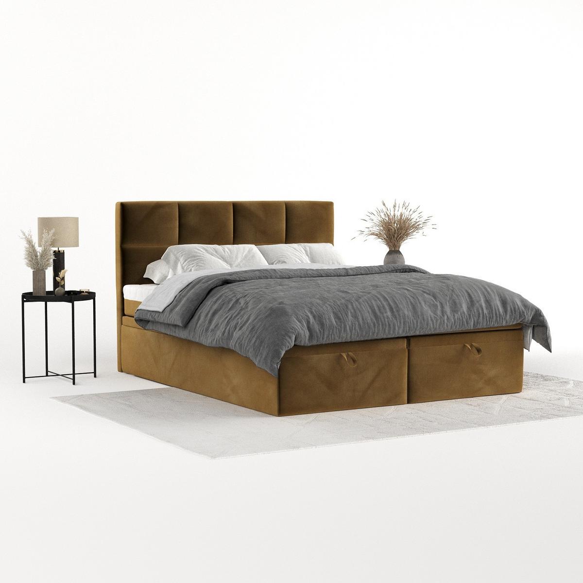 BOXBETT Tessa 180/200 cm Honiggelb im Kronos Stoff - Schwarz/Honig, Holz/Holzwerkstoff (180/200cm) - AltaBeds