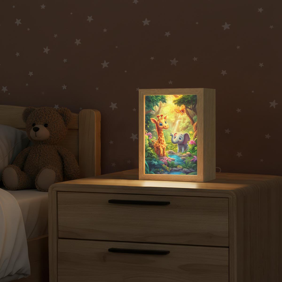 NACHTTISCHLAMPE Giraffe - Elefant - Blumen - Dschungel 15x20 cm - Grün, Holzwerkstoff (8/15/20cm) - OnlyWow
