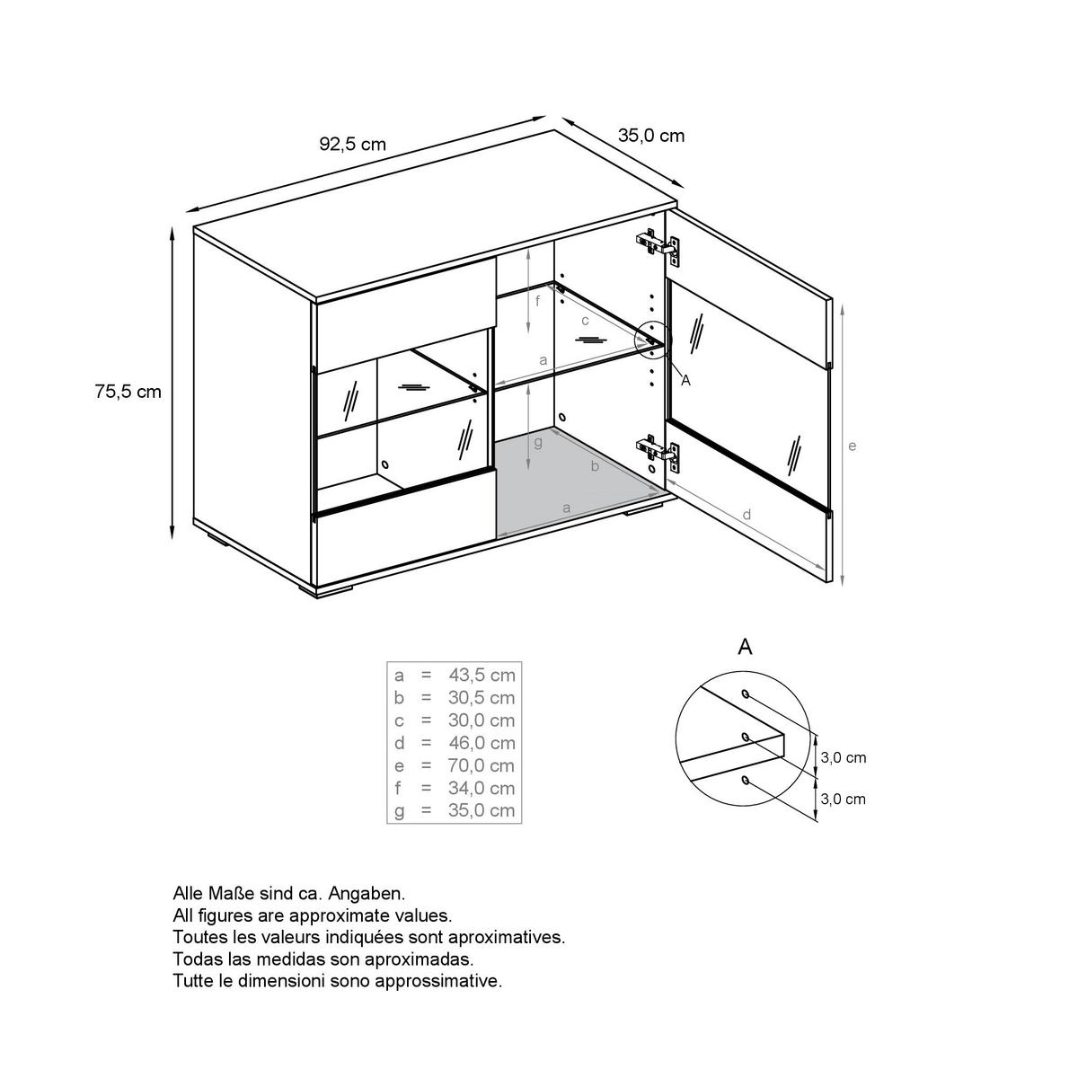 KOMMODE Bari Eiche sägerau - Eiche San Remo, Holzwerkstoff (92.5/73.5/35cm) - Vladon