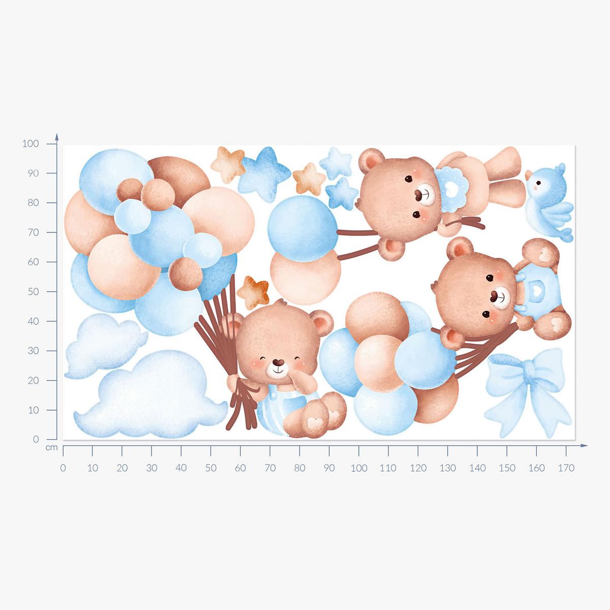 WANDAUFKLEBER 100x174cm - Teddybären mit Luftballons - Multicolor, Kunststoff (100/174/0.1cm) - Wallfluent