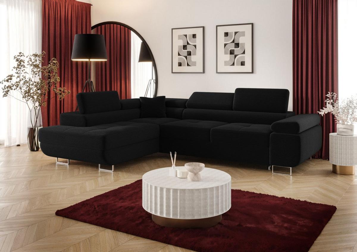 ECKSOFA Monaro Mit Schlaffunktion - Schwarz, Holzwerkstoff/Textil (202/275cm) - Fun Möbel