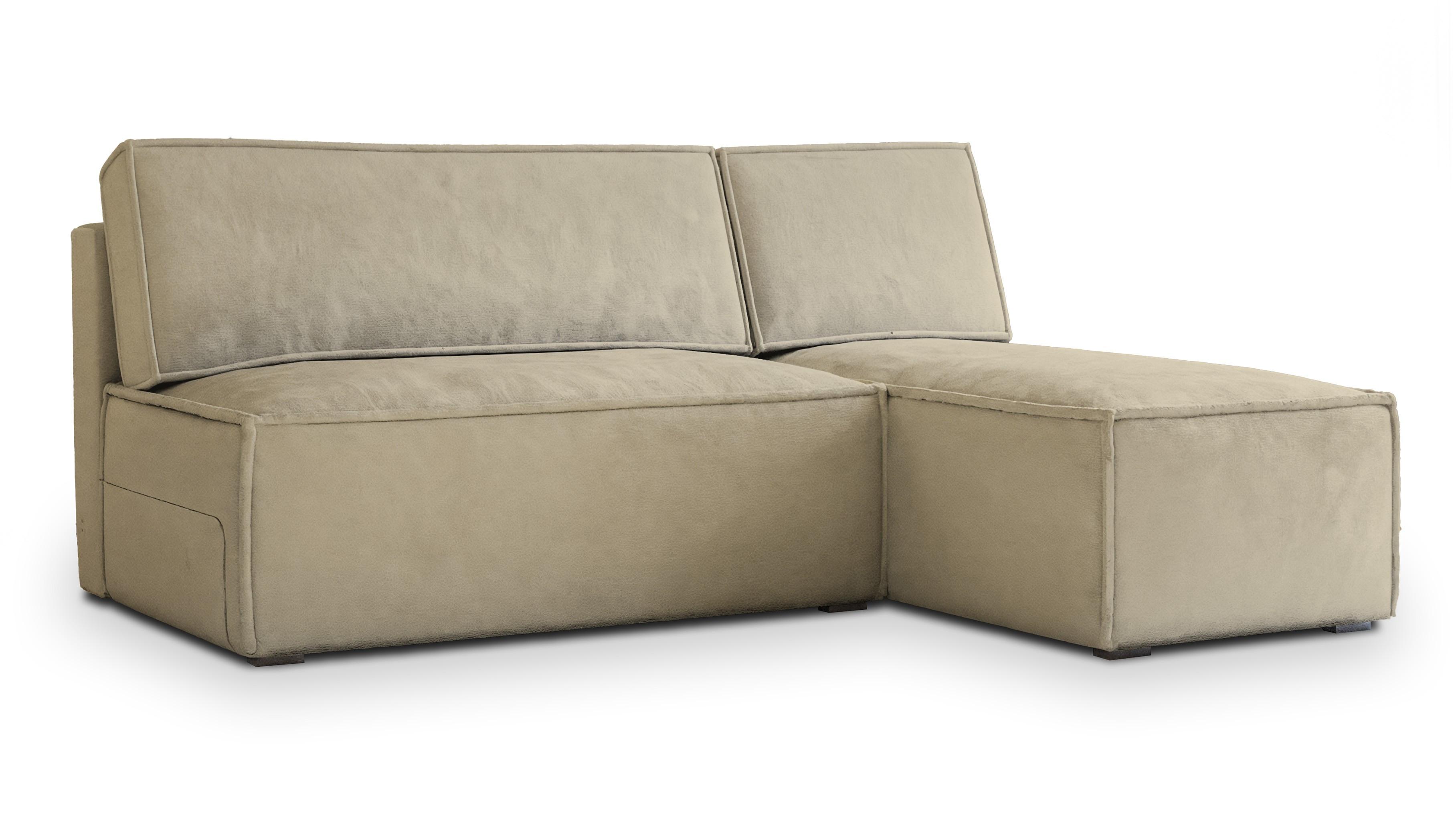 ECKSOFA BRISO M Creme Velours-Stoff mit Schlaffunktion - Creme/Grau, Holz/Kunststoff (200/140cm) - MASSENO