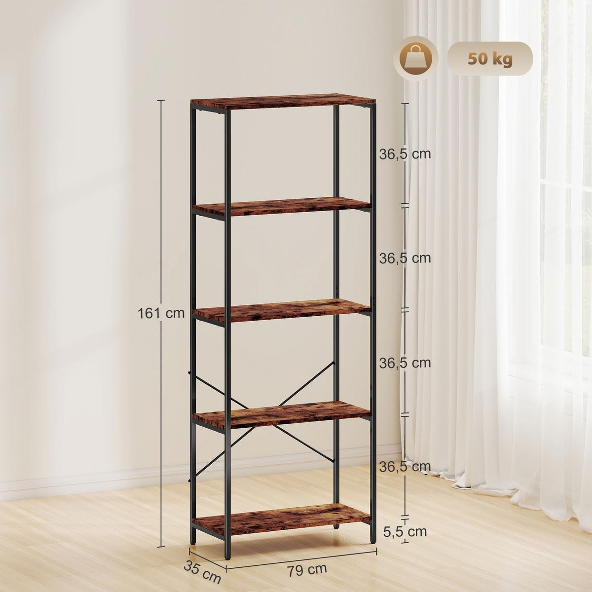 BÜCHERREGAL Standregal mit 5 Ebenen Büroregal Braun - Schwarz/Braun, Metall (35/161/79cm) - HOMCOM