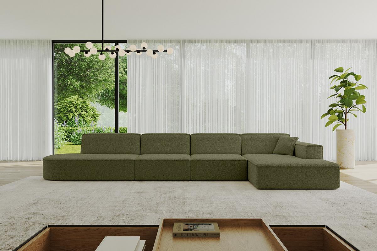 ECKSOFA Ottomane Rechts IREA-L3-v4 - 412x165x77 cm Grün - Platinfarben/Olivgrün, Holzwerkstoff/Textil (412/165cm) - ALTDECOR