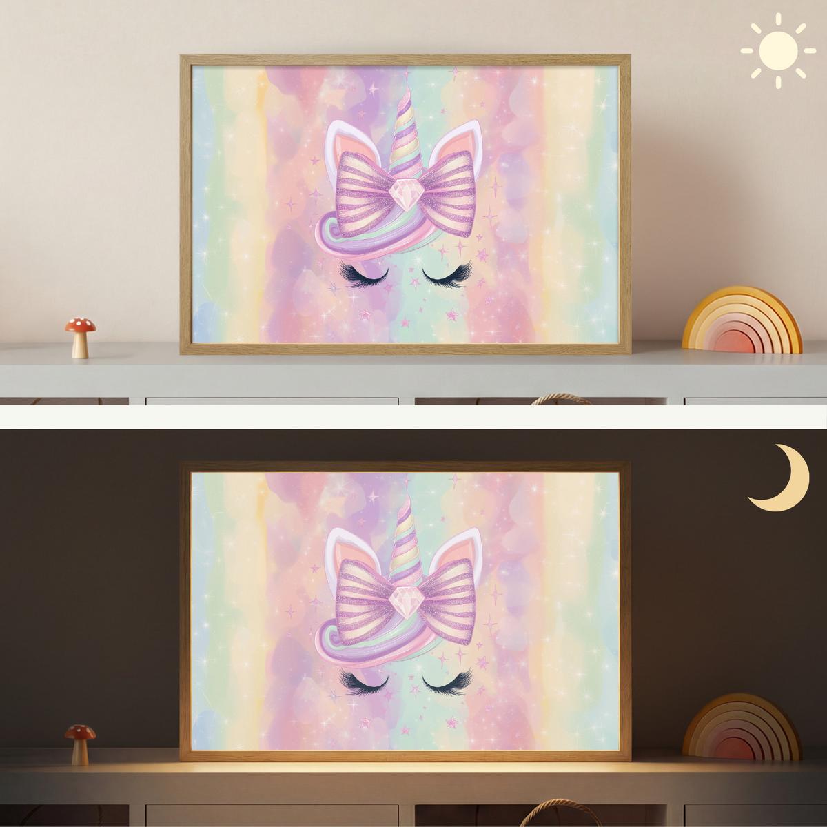 WANDLEUCHTE MIT AKKU Einhorn - Glitzer - Regenbogen - Pastell 60x40 cm - Hellrosa, Holzwerkstoff (60/40/8cm) - OnlyWow
