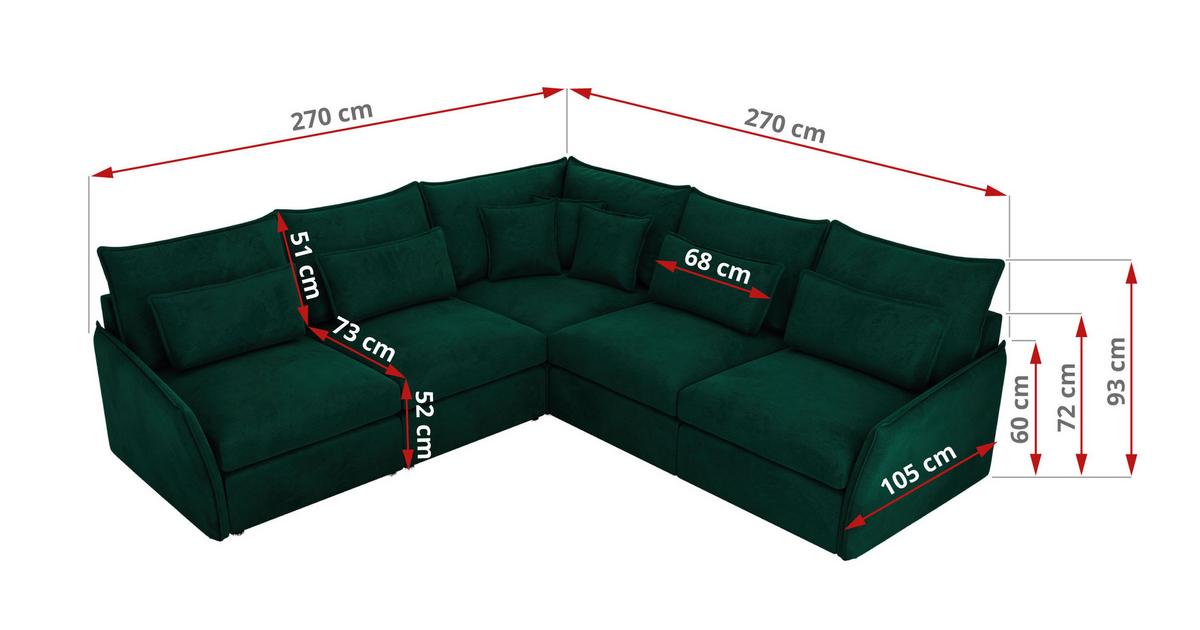 ECKSOFA VERSO L Dunkelgrün Velvet - Dunkelgrün/Schwarz, Kunststoff/Textil (270/270cm) - MKS
