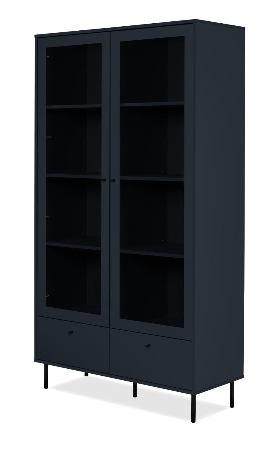 VITRINE blau 100 cm, Vitrinenschrank mit 8 Fächern - Blau/Schwarz, Glas/Holzwerkstoff (100/183/40cm) - Furn.Design