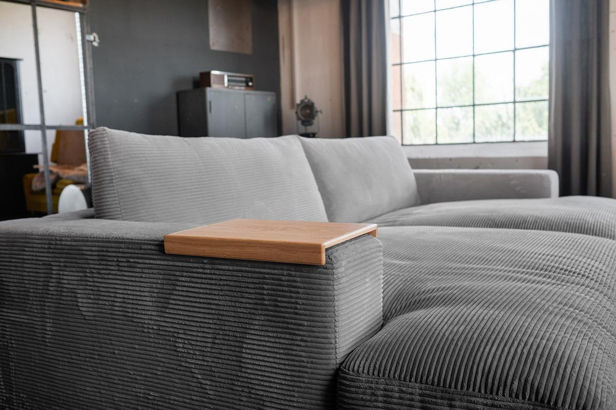 BIG SOFA-SET 7-TLG MADELINE Grau Cord - Schwarz/Grau, Kunststoff/Textil (290/85/170cm) - KAWOLA