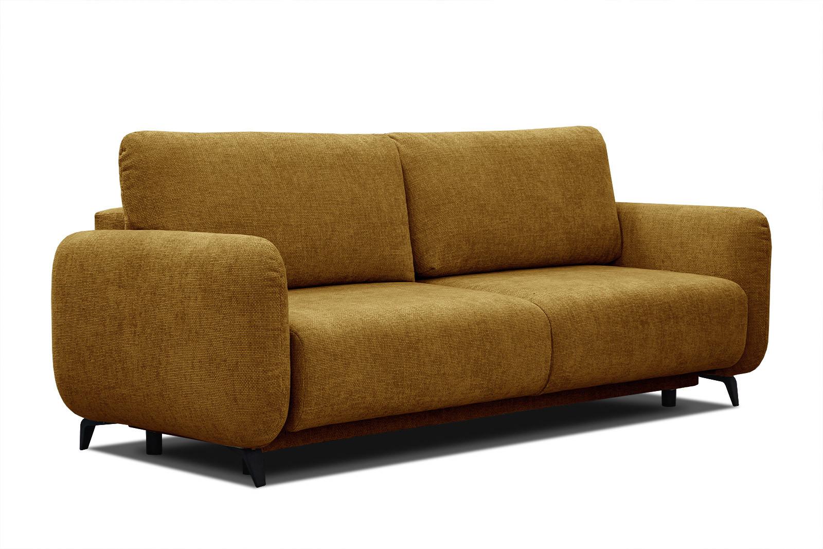 SOFA DRAKE 3-Sitzer mit Schlaffunktion, dunkelgelb - Dunkelgelb/Braun, Holz/Textil (232/90/107cm) - Wozimo