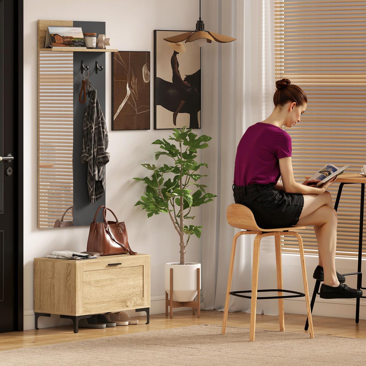 GARDEROBE-SET MDF Spiegel Naturholz - Schwarz/Naturfarben, Holzwerkstoff/Metall (13.5/127.5/60cm) - HOMCOM
