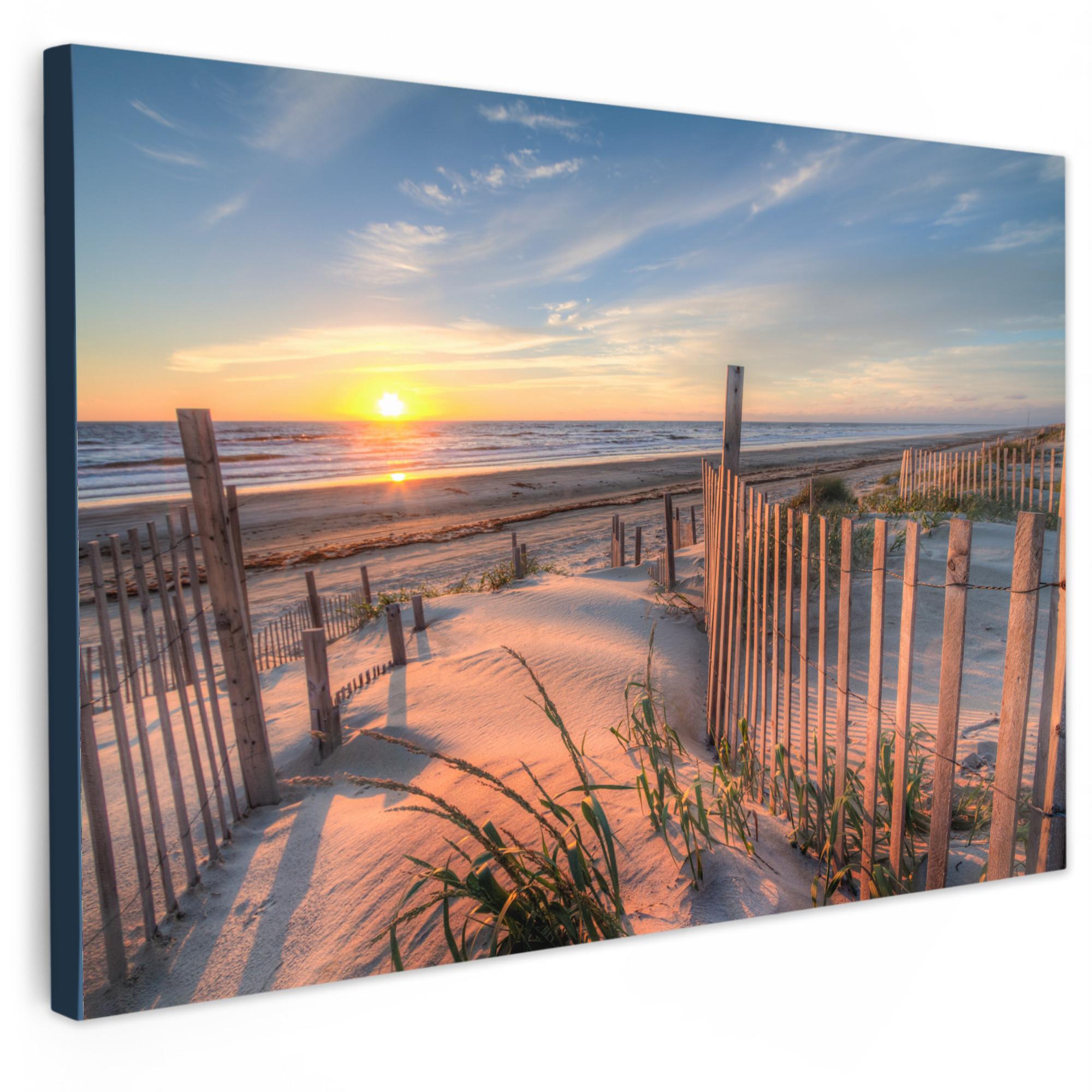 LEINWANDBILD Strand - Meer - Düne - Sonnenuntergang - Landschaft Wohnzimmer Groß 120x80 cm - Beige, Textil (120/80cm) - MuchoWow