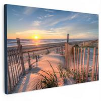 LEINWANDBILD Strand - Meer - Düne - Sonnenuntergang - Landschaft Wohnzimmer Groß 120x80 cm - Beige, Textil (120/80cm) - MuchoWow