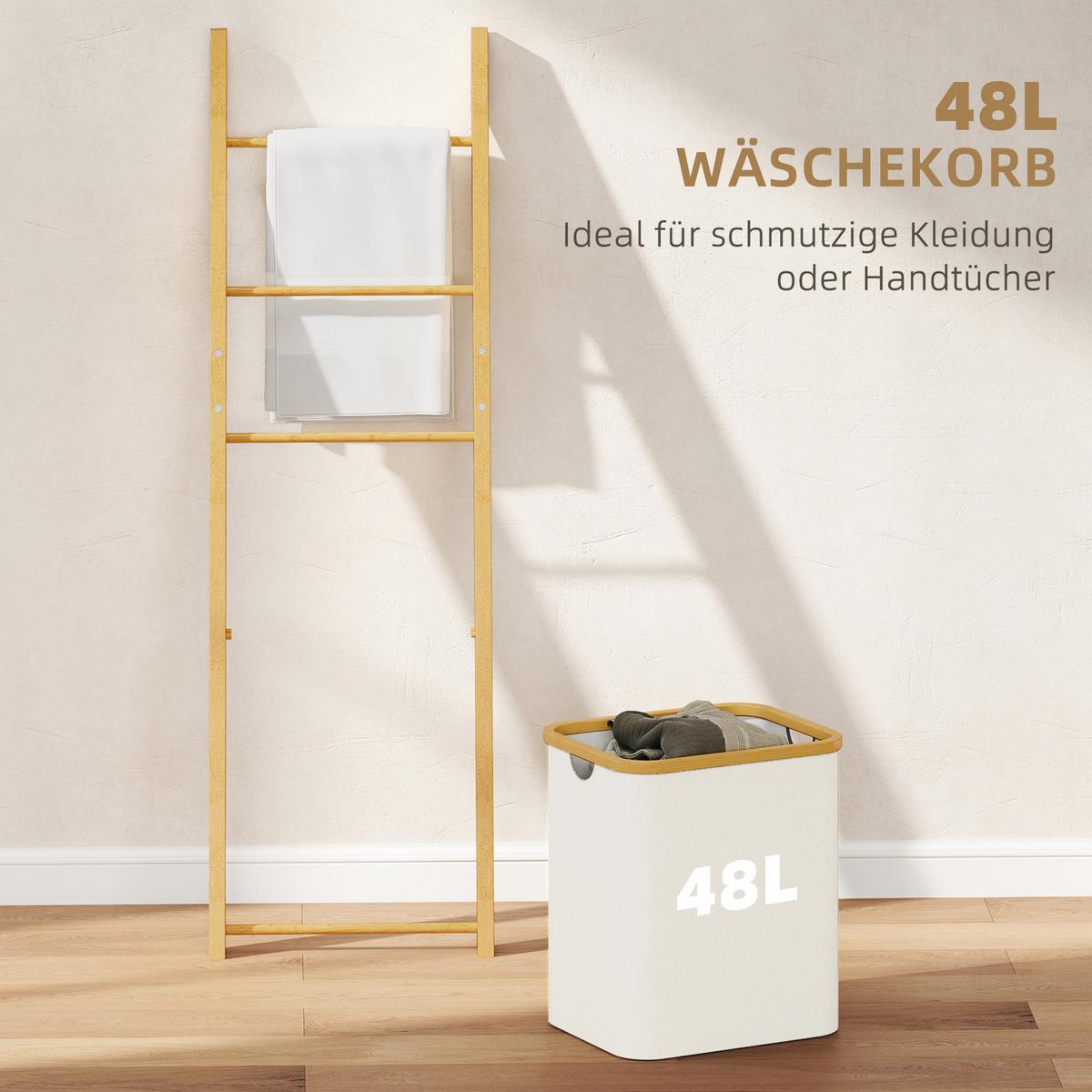 BADEZIMMER-REGAL Bambus Polyester Cremeweiß - Creme, Holz (35/133/43cm) - HOMCOM