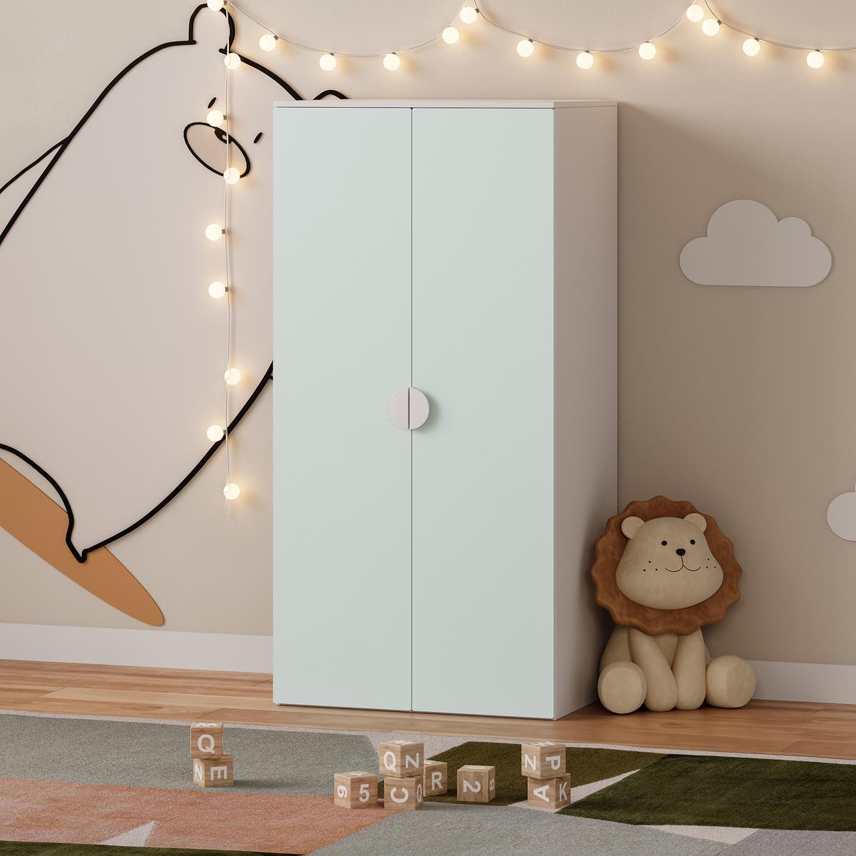 KINDERKLEIDERSCHRANK Sandnes II. - Weiß/Mintgrün, Holzwerkstoff (40/123/60cm) - [en.casa]