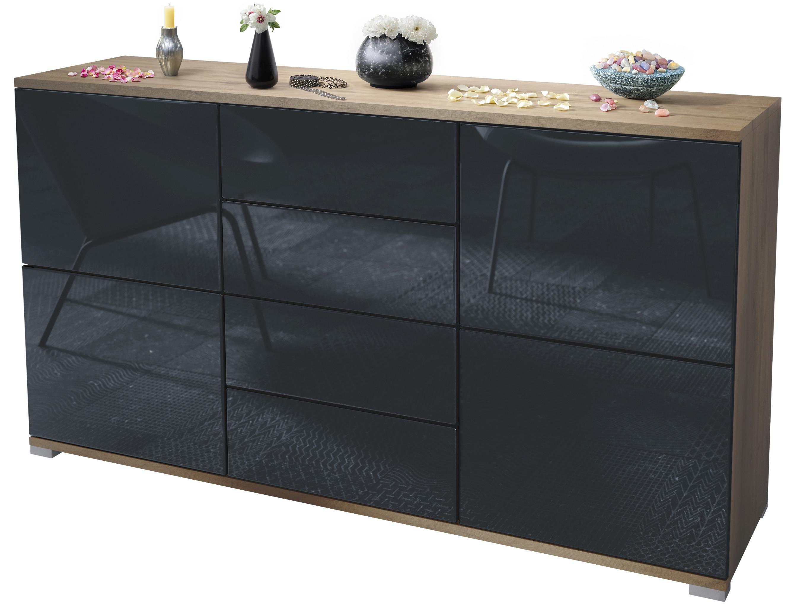 SIDEBOARD Rova Schwarz Hochglanz - Schwarz Hochglanz, Holzwerkstoff (138.5/75.5/35cm) - Vladon