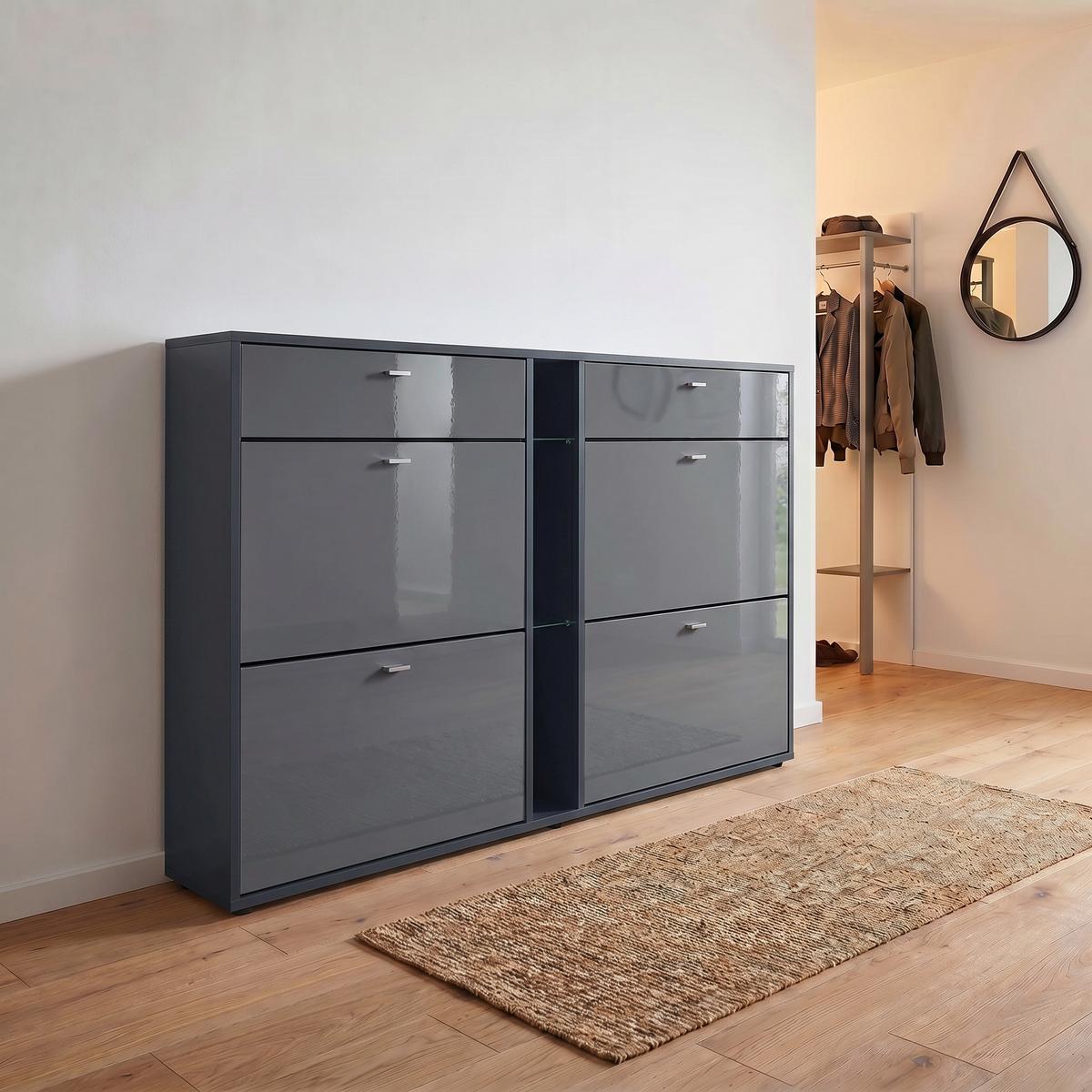 SCHUHSCHRANK Today Fronten in Grau Hochglanz - Grau, Holzwerkstoff (155.5/95/28cm) - Vladon