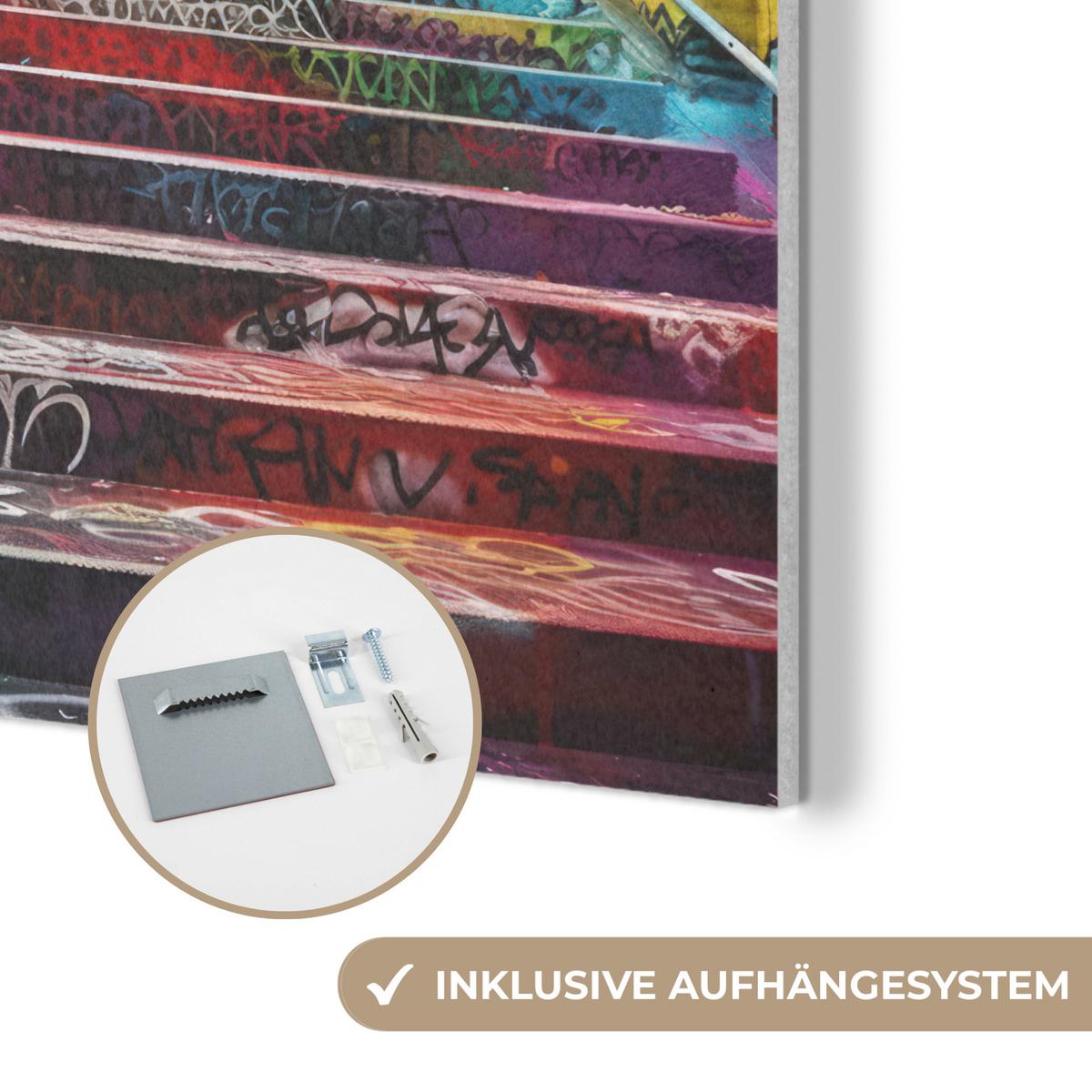 AKUSTIKBILD Treppe - Graffiti - Farben - Kunst Akustikpaneele 80x80 cm - Multicolor, Kunststoff (80/80/0.9cm) - MuchoWow