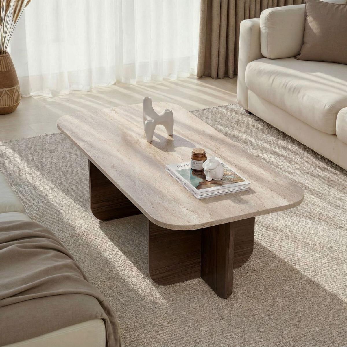 COUCHTISCH RECHTECKIG abgerundete kanten 120/60/41,4 cm - Eichefarben, Holzwerkstoff (65/60/41.4cm) - Calicosy